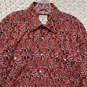 Panhandle Shirt Mens M Red Paisley Roughstock Diamond Pearl Snap Western Adult
